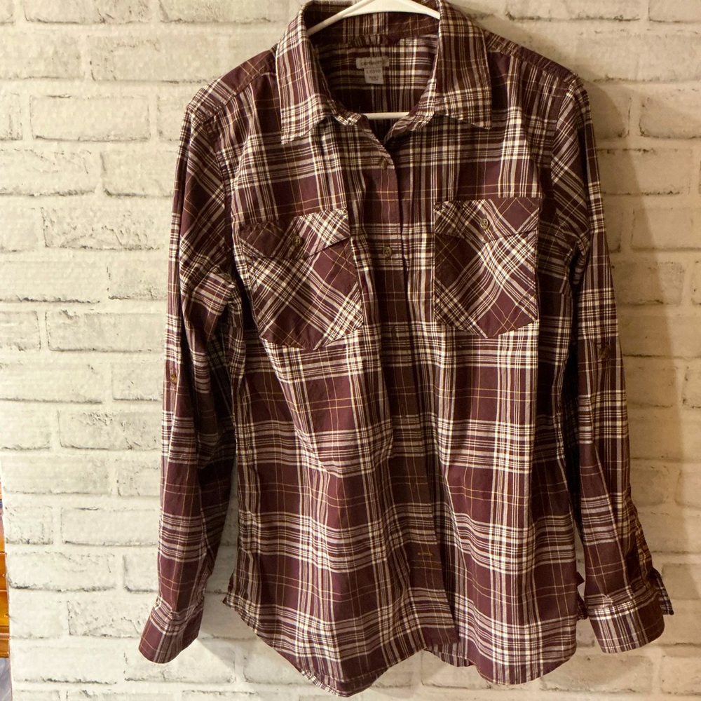 Carhartt Women's Large Rugged Flex Shirt - Slightly Fitted, Deep Wine